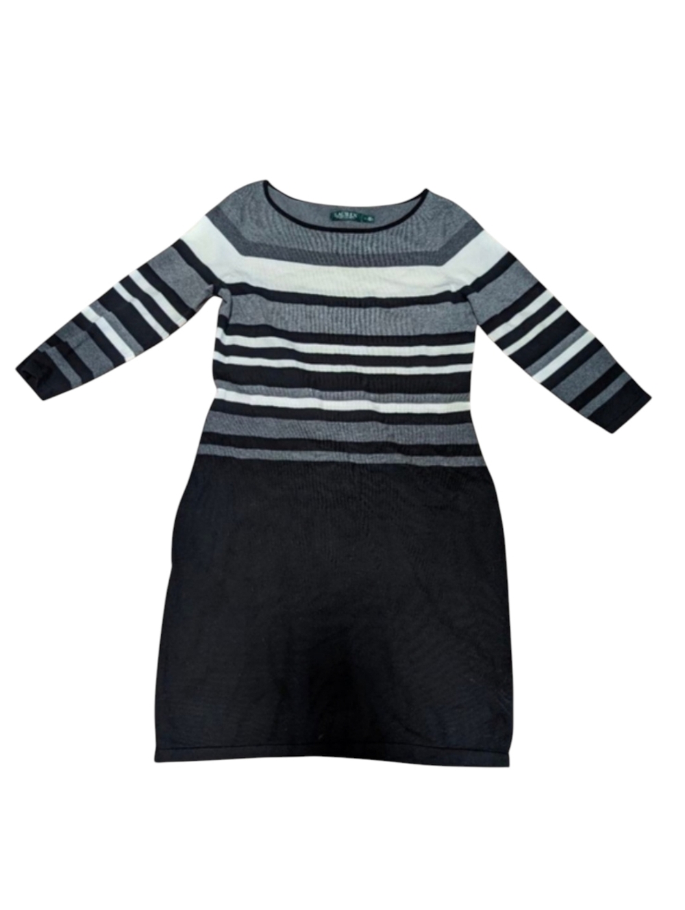Lauren By Ralph Lauren Grey & Black Striped Sweater Dress